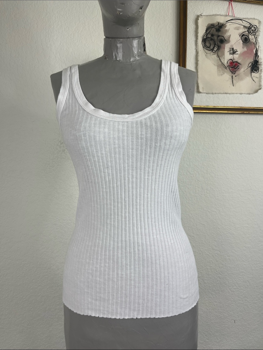 Enza Costa Military Rib Crop Tank Ribbed Scoop Tag Exposed Seams